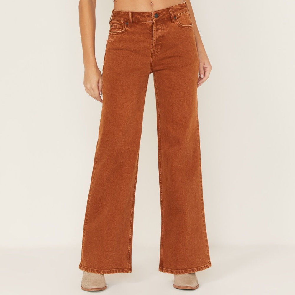 High-Rise Wide-Leg Jeans in Rust